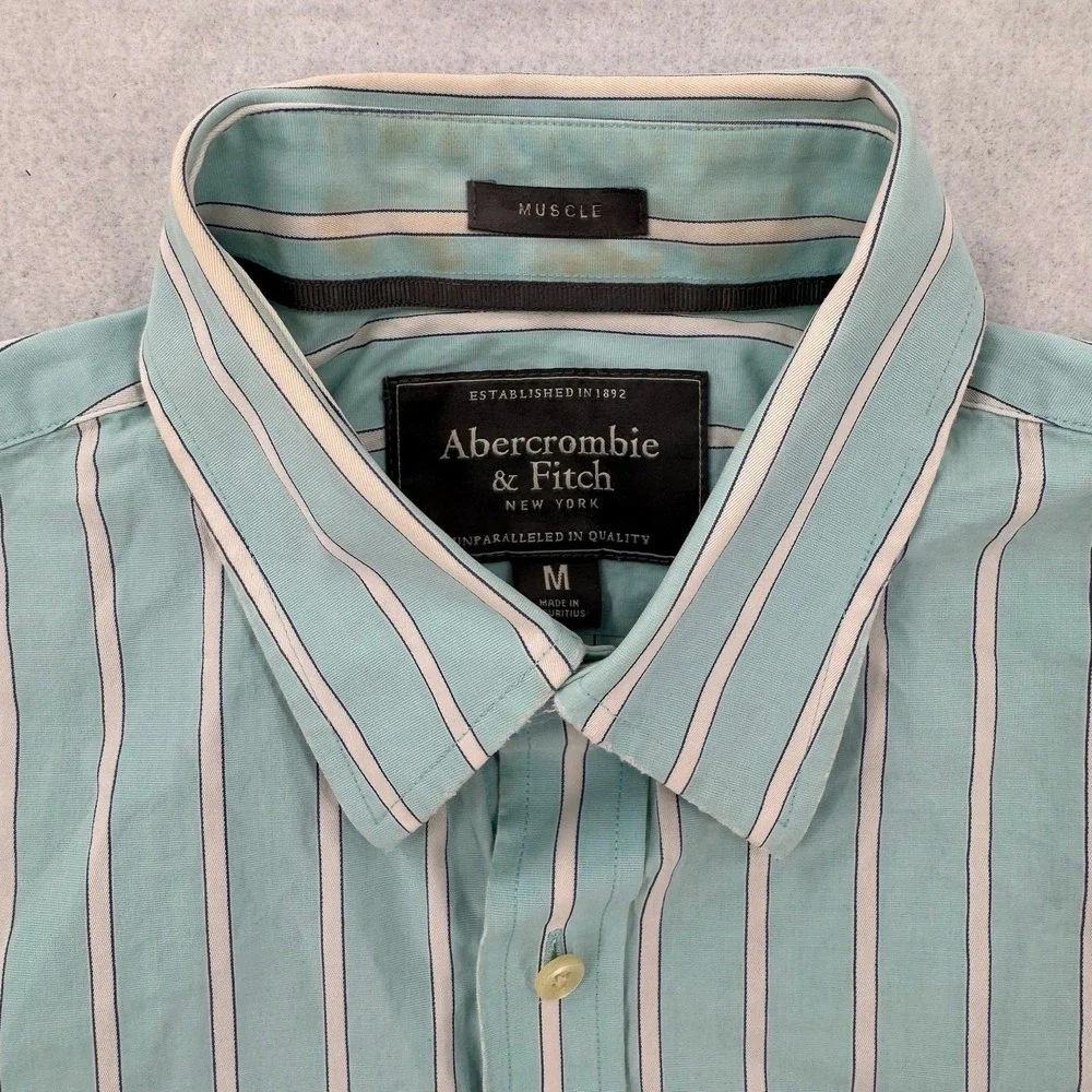 Abercrombie & Fitch Shirt Mens Medium Button Down‎ Muscle Fit Stripe LS Blue